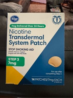 Nicotine Transdermal System Patch Step 3 - 7mg (Green/Blue)